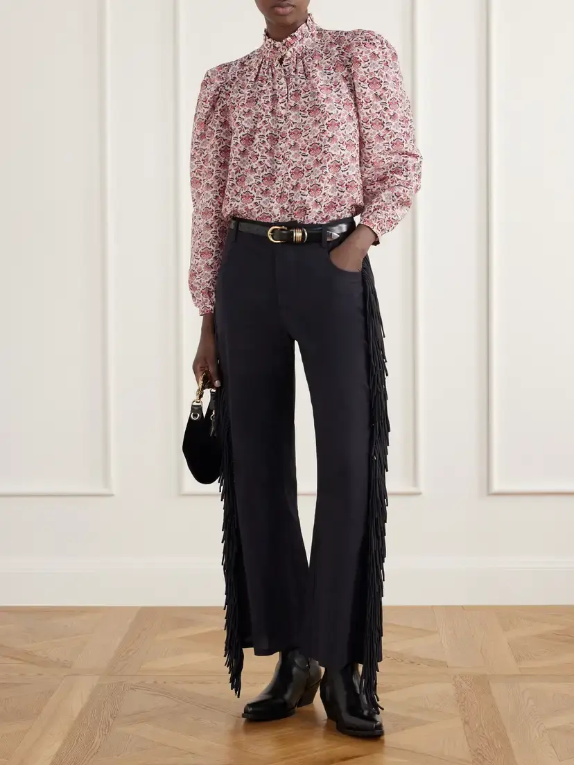 ALIX OF BOHEMIA Bunny Onyx Fringed Cotton-gabardine Straight-leg Pants | Thumbnail 2 ALIX OF BOHEMIA Bunny Onyx Fringed Cotton-gabardine Straight-leg Pants | Thumbnail 2