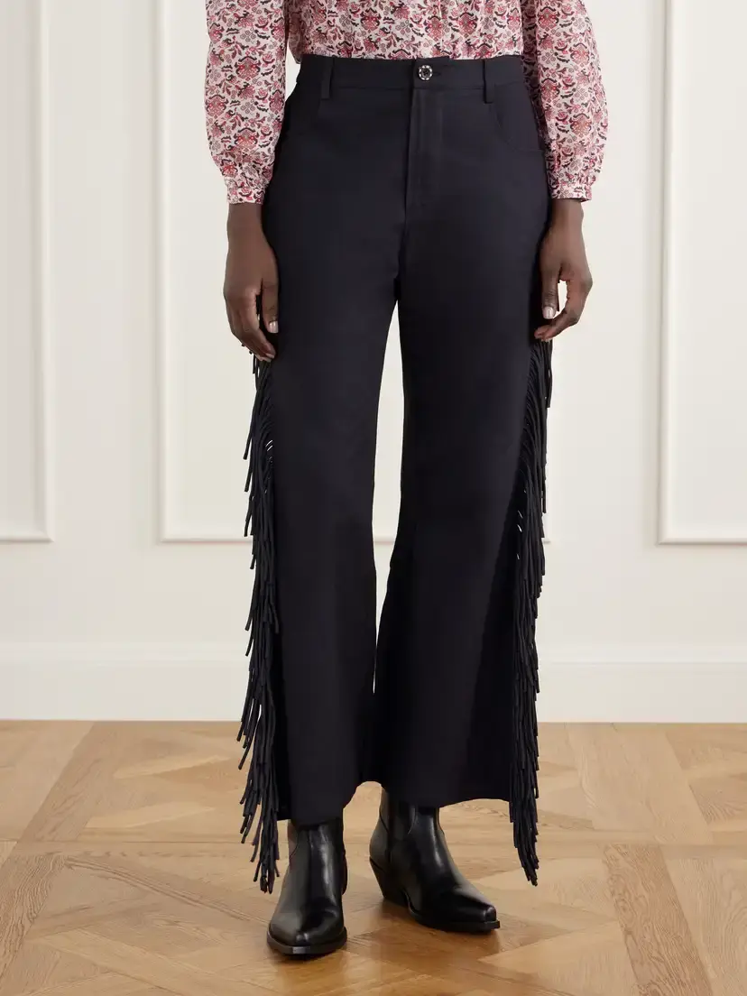 ALIX OF BOHEMIA Bunny Onyx Fringed Cotton-gabardine Straight-leg Pants | Thumbnail 3 ALIX OF BOHEMIA Bunny Onyx Fringed Cotton-gabardine Straight-leg Pants | Thumbnail 3