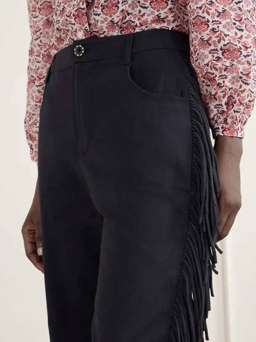 ALIX OF BOHEMIA Bunny Onyx Fringed Cotton-gabardine Straight-leg Pants | Thumbnail 5 ALIX OF BOHEMIA Bunny Onyx Fringed Cotton-gabardine Straight-leg Pants | Thumbnail 5