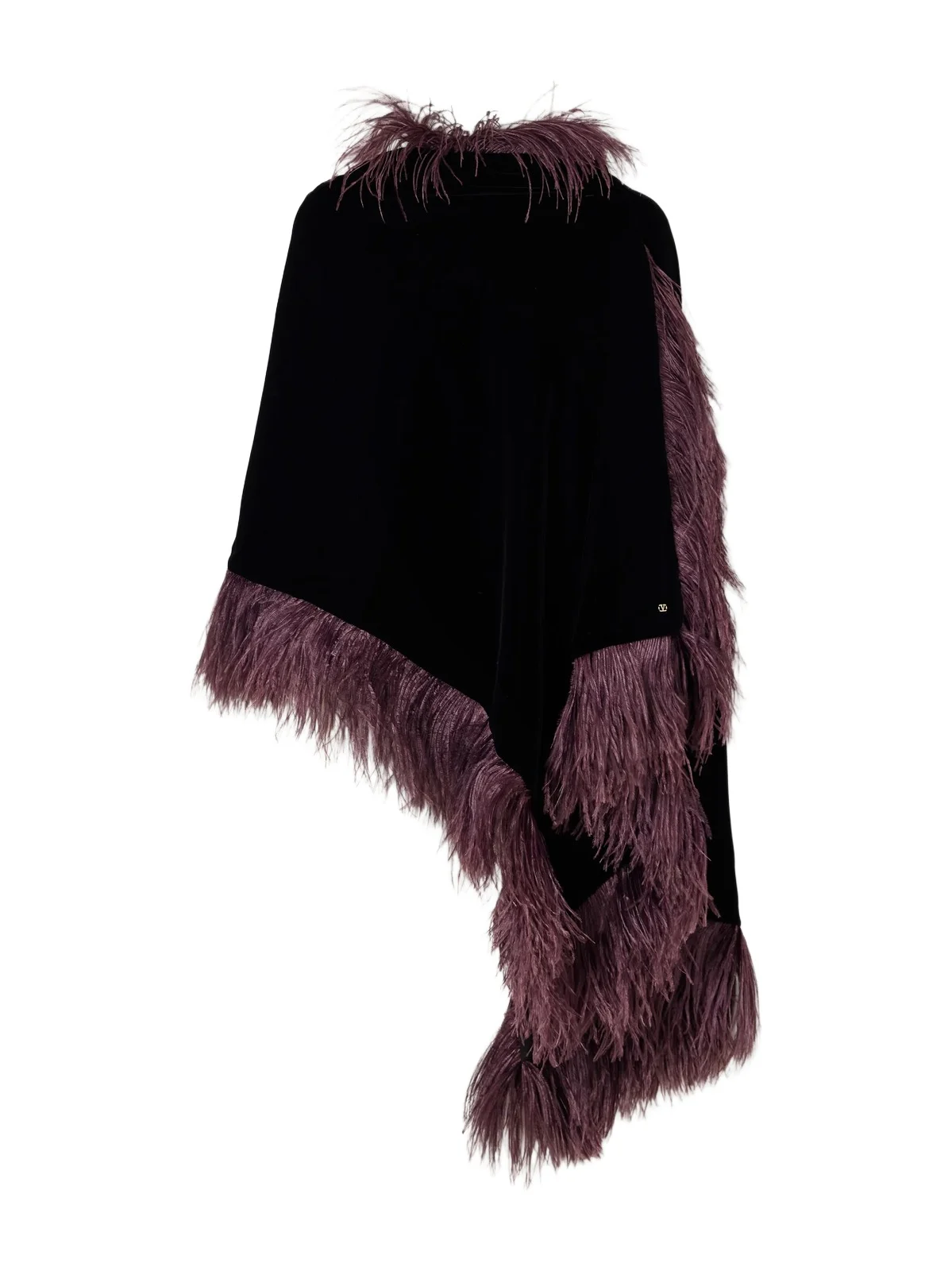 Vlogo-embellished Feather-trimmed Velvet Wrap Vlogo-embellished Feather-trimmed Velvet Wrap
