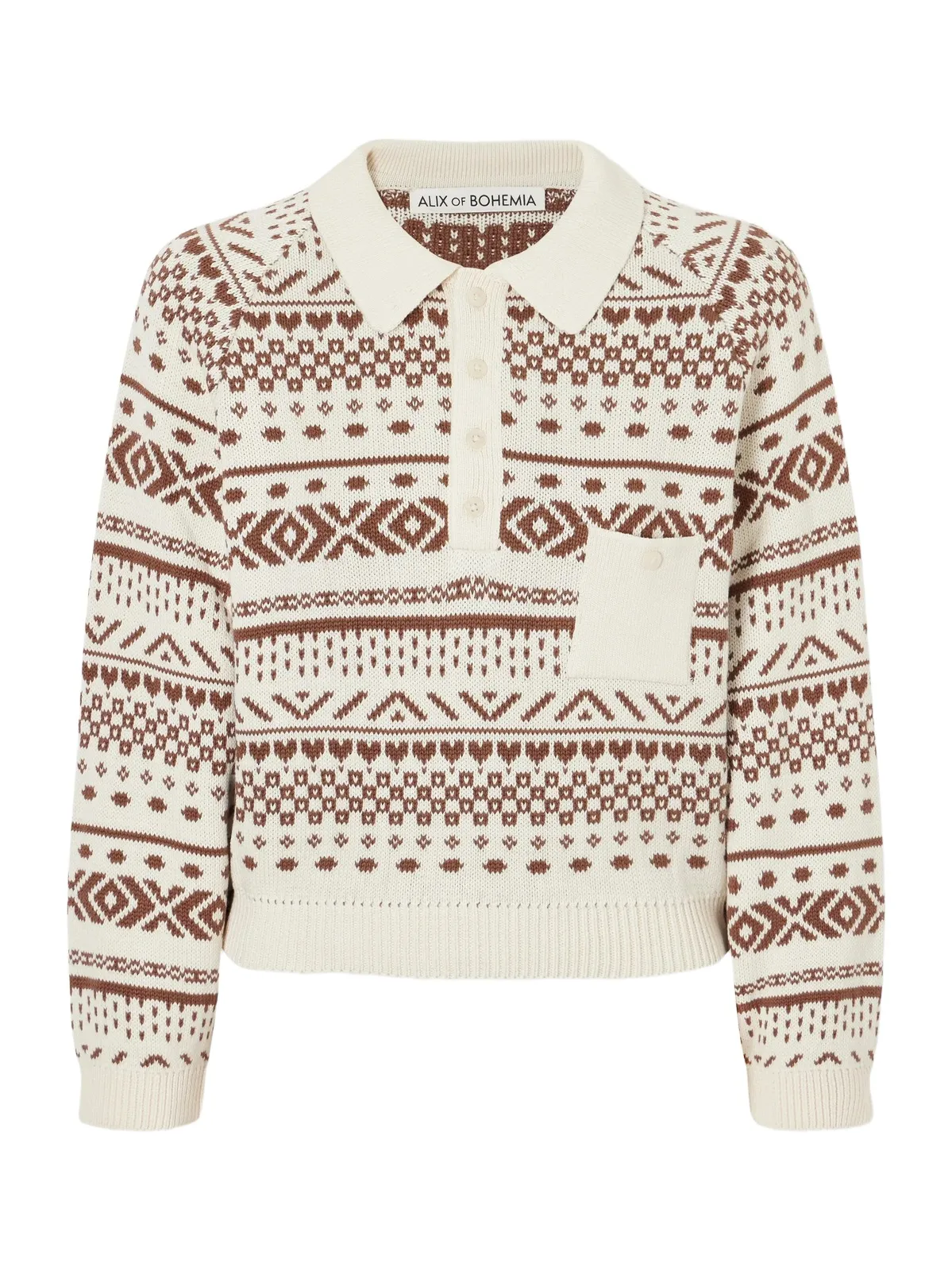 ALIX OF BOHEMIA Liza Frost Fair Isle Cotton Polo Sweater