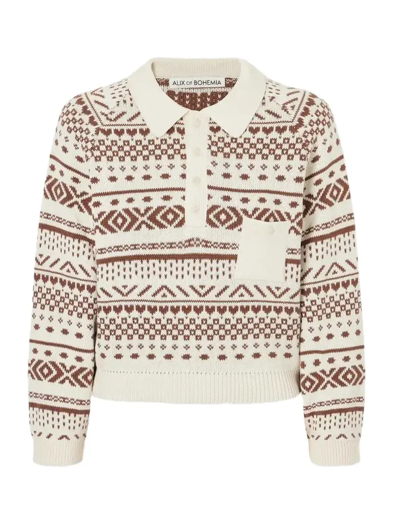 Liza Frost Fair Isle Cotton Polo Sweater Liza Frost Fair Isle Cotton Polo Sweater