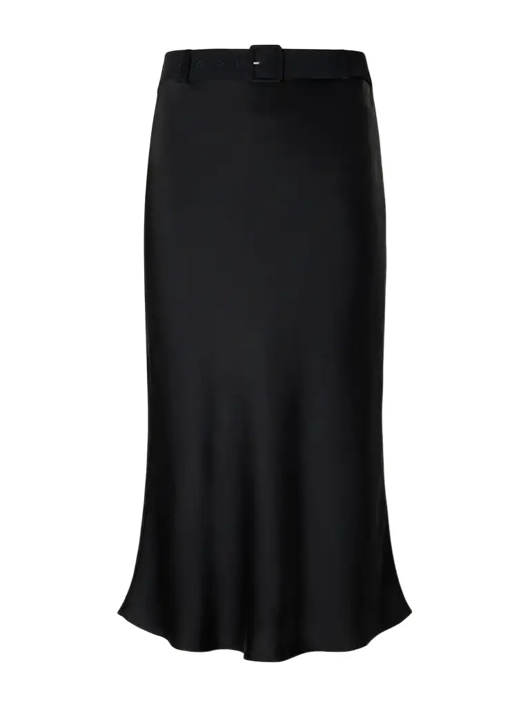 BERNADETTE Chuck Belted Duchess-satin Knee Length Skirt
