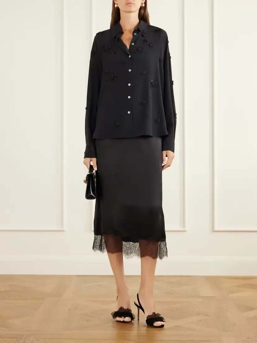 BERNADETTE Everett Floral-embellished Silk Shirt | Thumbnail 2 BERNADETTE Everett Floral-embellished Silk Shirt | Thumbnail 2