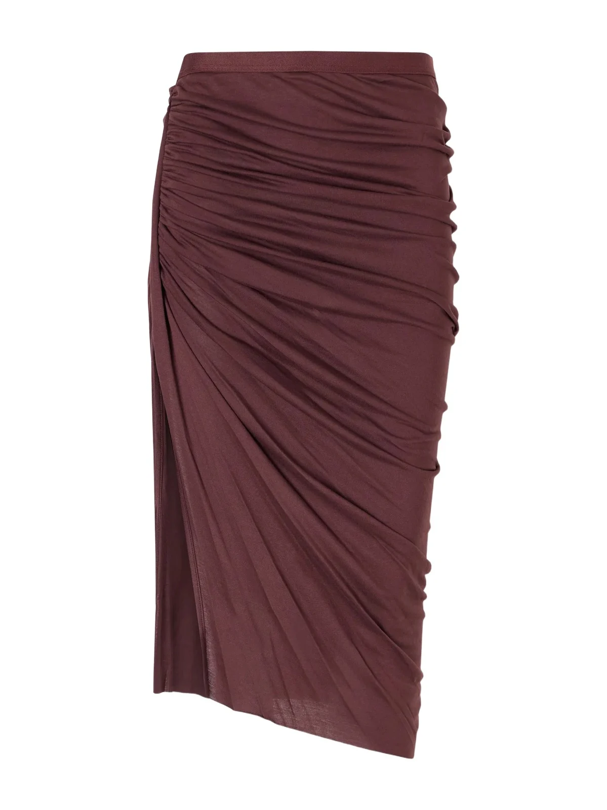 Rick Owens Edfu Asymmetric Gathered Jersey Midi Skirt