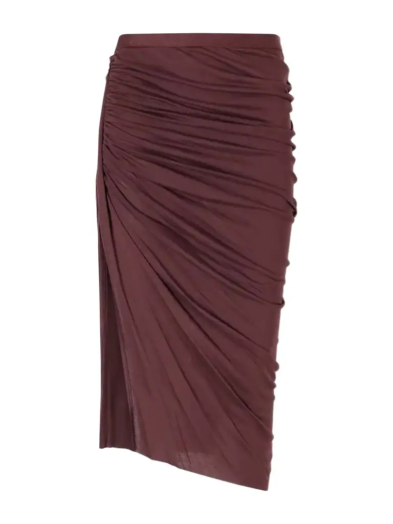 Edfu Asymmetric Gathered Jersey Midi Skirt