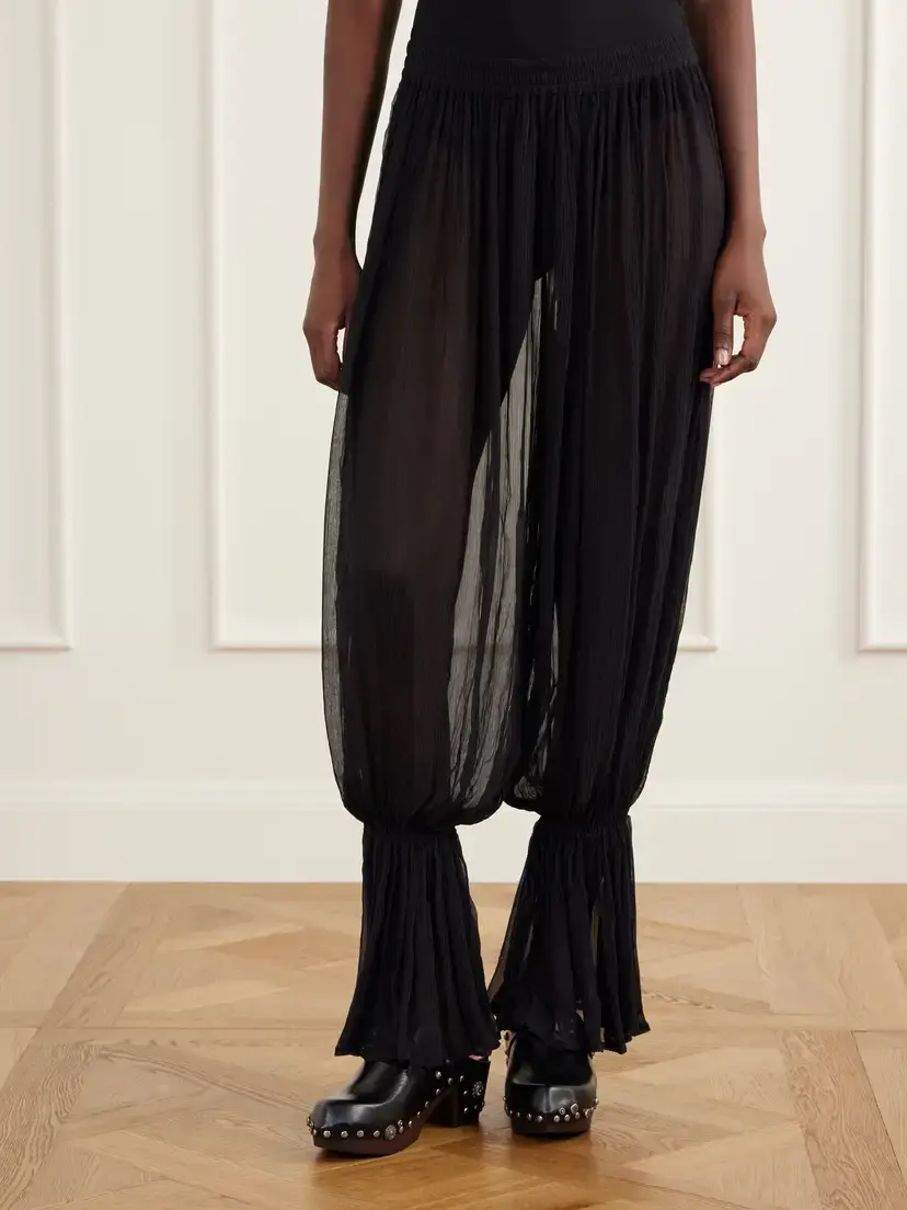 ALIX OF BOHEMIA Keats Onyx Gathered Chiffon Tapered Pants | Thumbnail 3