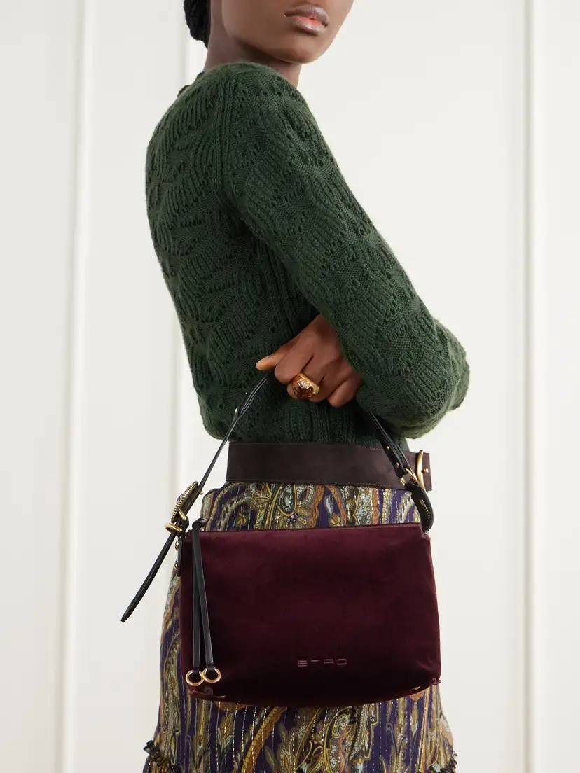 Etro Logo-embroidered Leather-trimmed Velvet Shoulder Bag | Thumbnail 2
