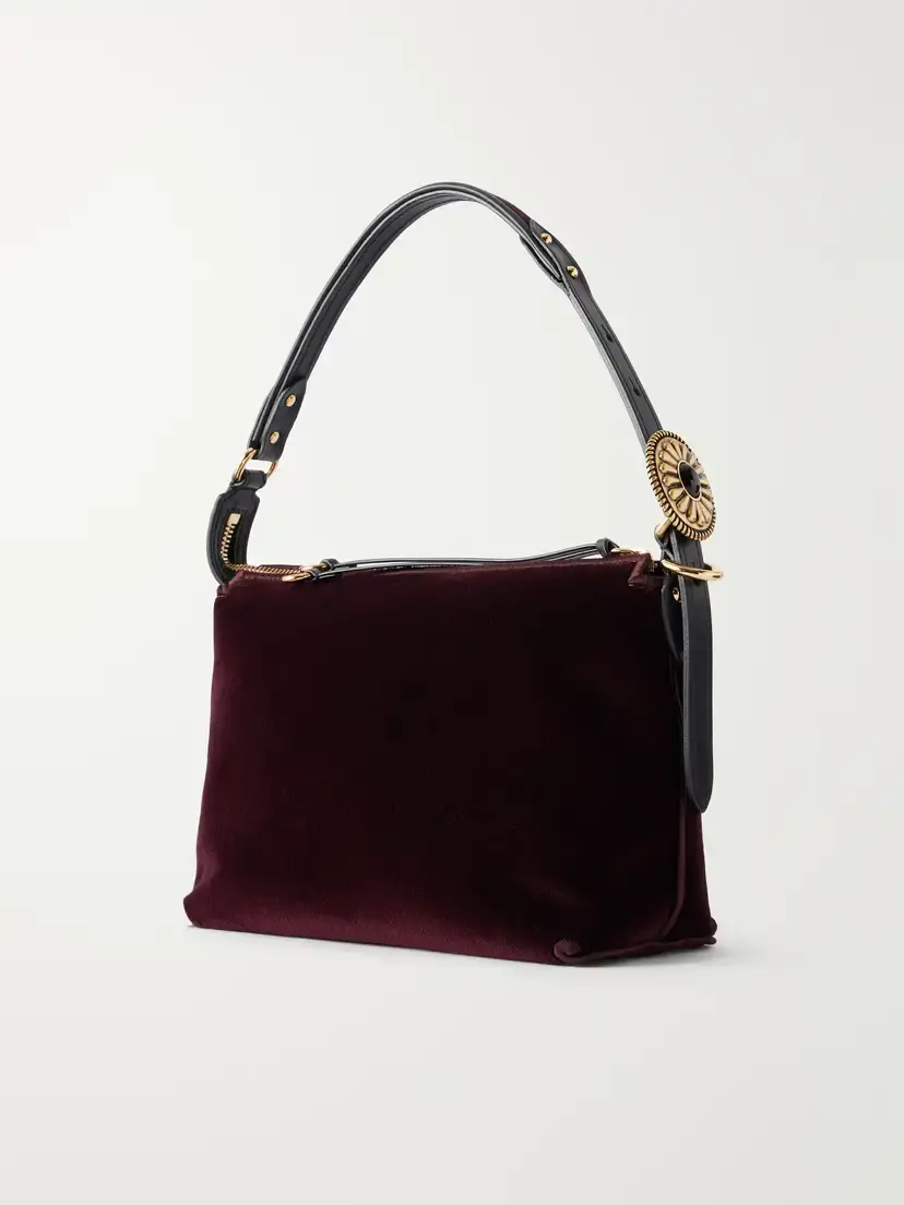 Etro Logo-embroidered Leather-trimmed Velvet Shoulder Bag | Thumbnail 4