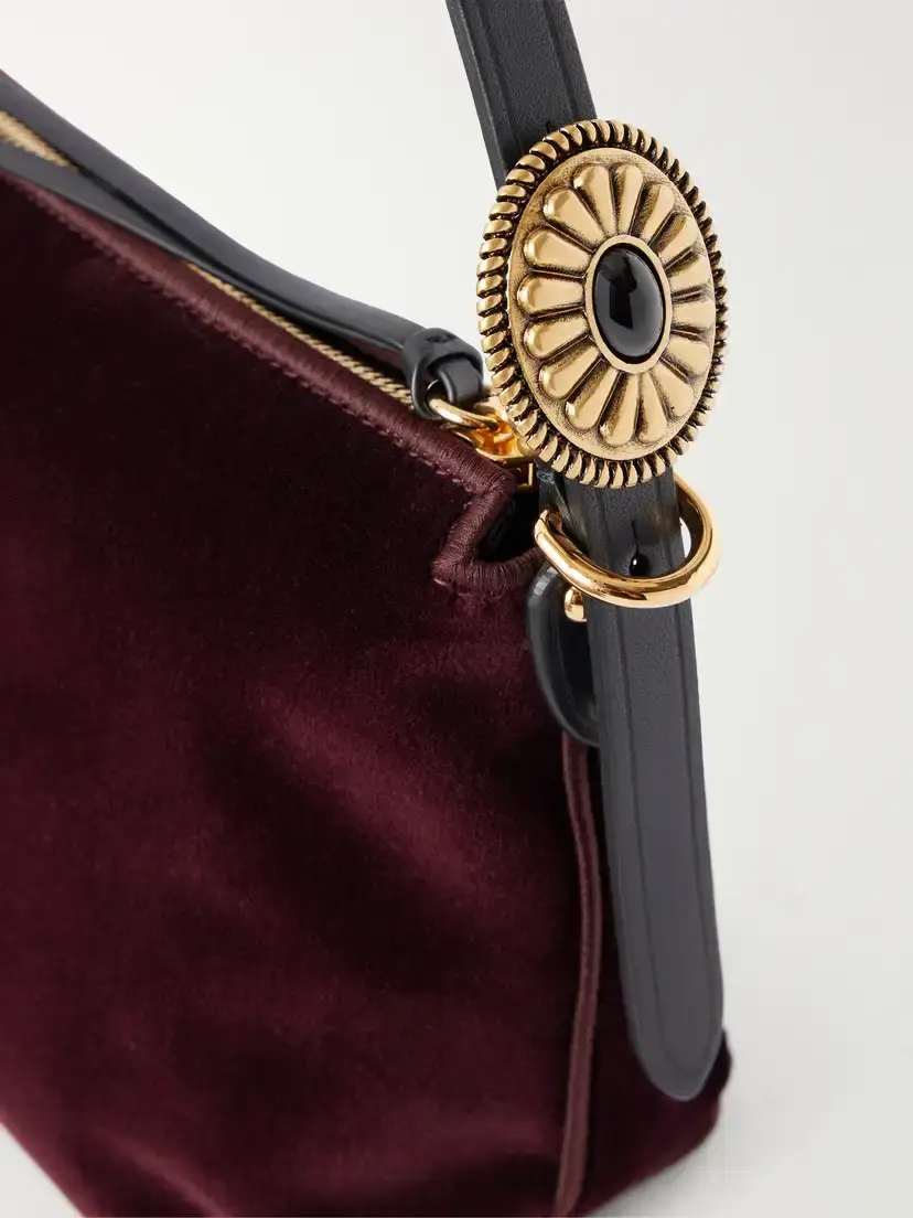 Etro Logo-embroidered Leather-trimmed Velvet Shoulder Bag | Thumbnail 5