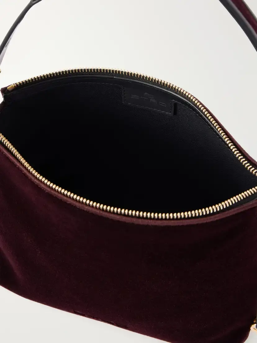 Etro Logo-embroidered Leather-trimmed Velvet Shoulder Bag | Thumbnail 6
