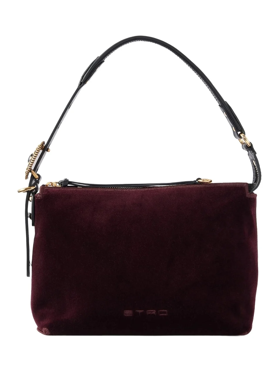 Etro Logo-embroidered Leather-trimmed Velvet Shoulder Bag
