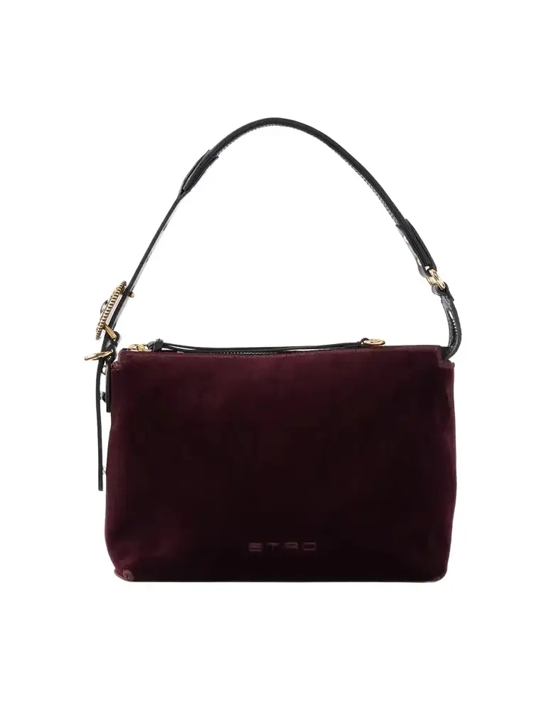 Etro Logo-embroidered Leather-trimmed Velvet Shoulder Bag