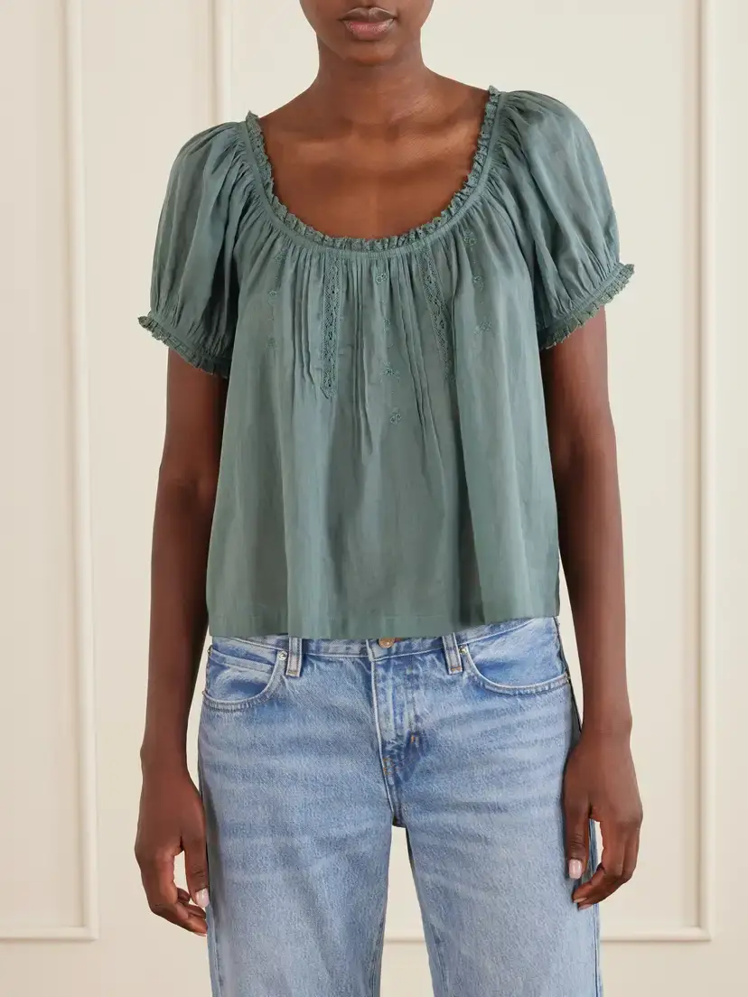 DÔEN Frederica Lace-trimmed Organic Cotton-voile Blouse | Thumbnail 3 DÔEN Frederica Lace-trimmed Organic Cotton-voile Blouse | Thumbnail 3