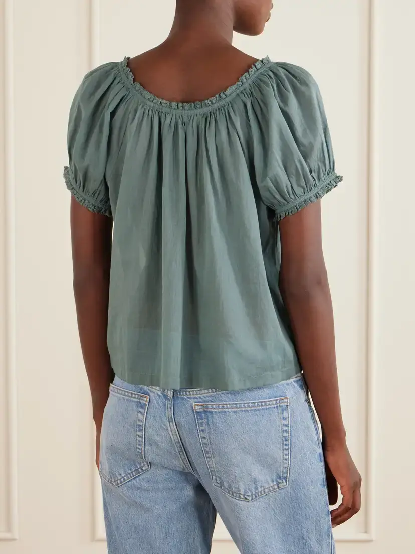DÔEN Frederica Lace-trimmed Organic Cotton-voile Blouse | Thumbnail 4 DÔEN Frederica Lace-trimmed Organic Cotton-voile Blouse | Thumbnail 4