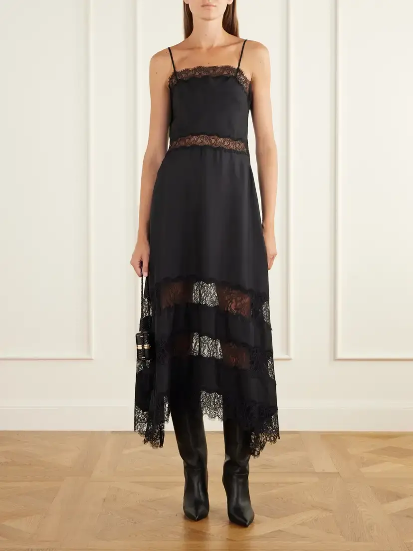 Ulla Johnson Coco Lace-trimmed Silk-satin Midi Dress | Thumbnail 2 Ulla Johnson Coco Lace-trimmed Silk-satin Midi Dress | Thumbnail 2
