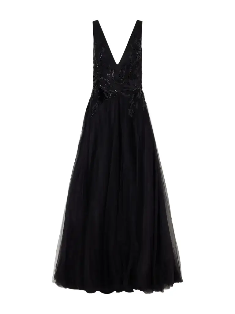 Vianna Embellished Velvet-trimmed Tulle Gown