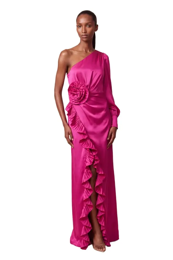 PatBo LIZA SATIN ONE-SHOULDER MAXI DRESS