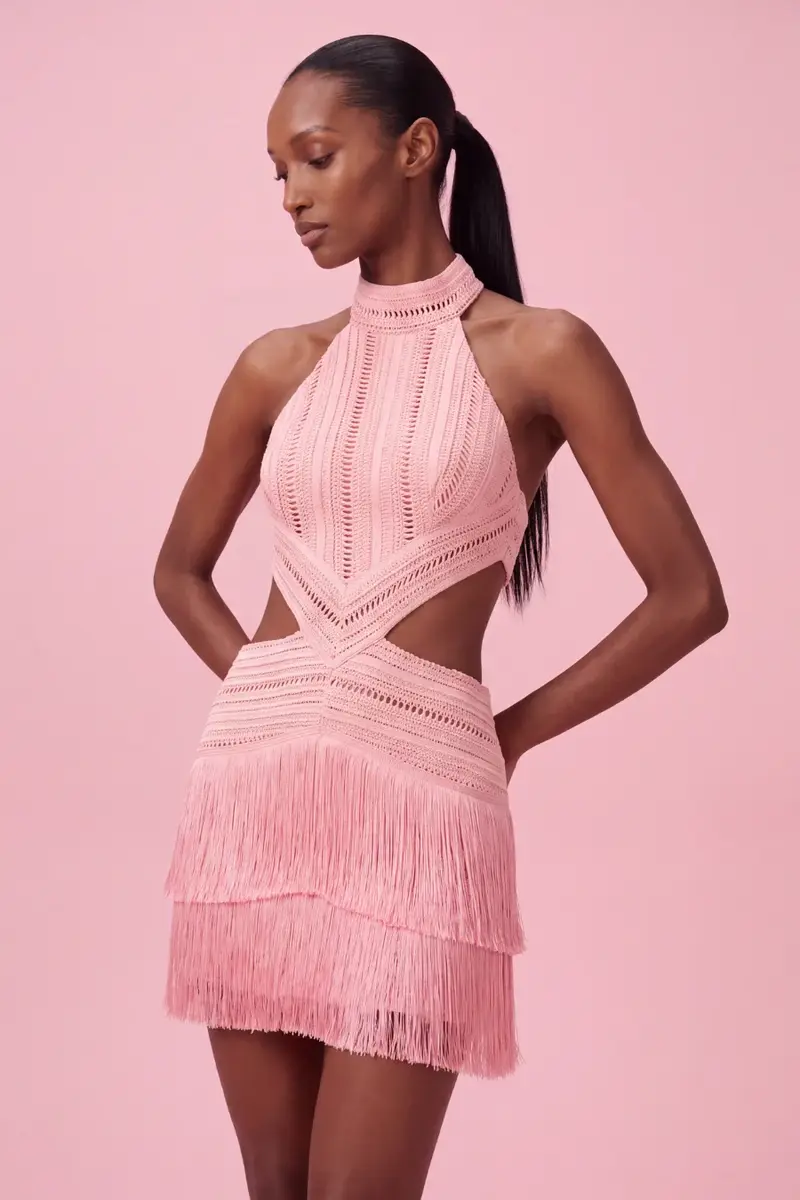 PETAL FRINGE HALTERNECK MINI DRESS PETAL FRINGE HALTERNECK MINI DRESS