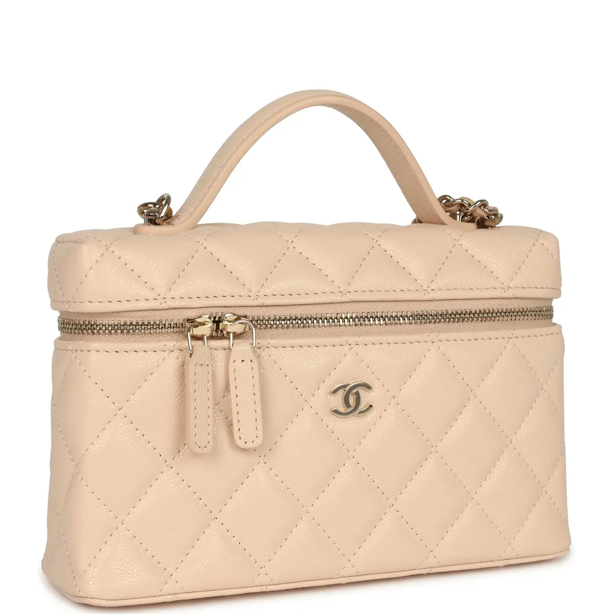 Chanel Chanel Top Handle Long Vanity Case with Chain Beige Shiny Caviar Light Gold Hardware | Thumbnail 2 Chanel Chanel Top Handle Long Vanity Case with Chain Beige Shiny Caviar Light Gold Hardware | Thumbnail 2