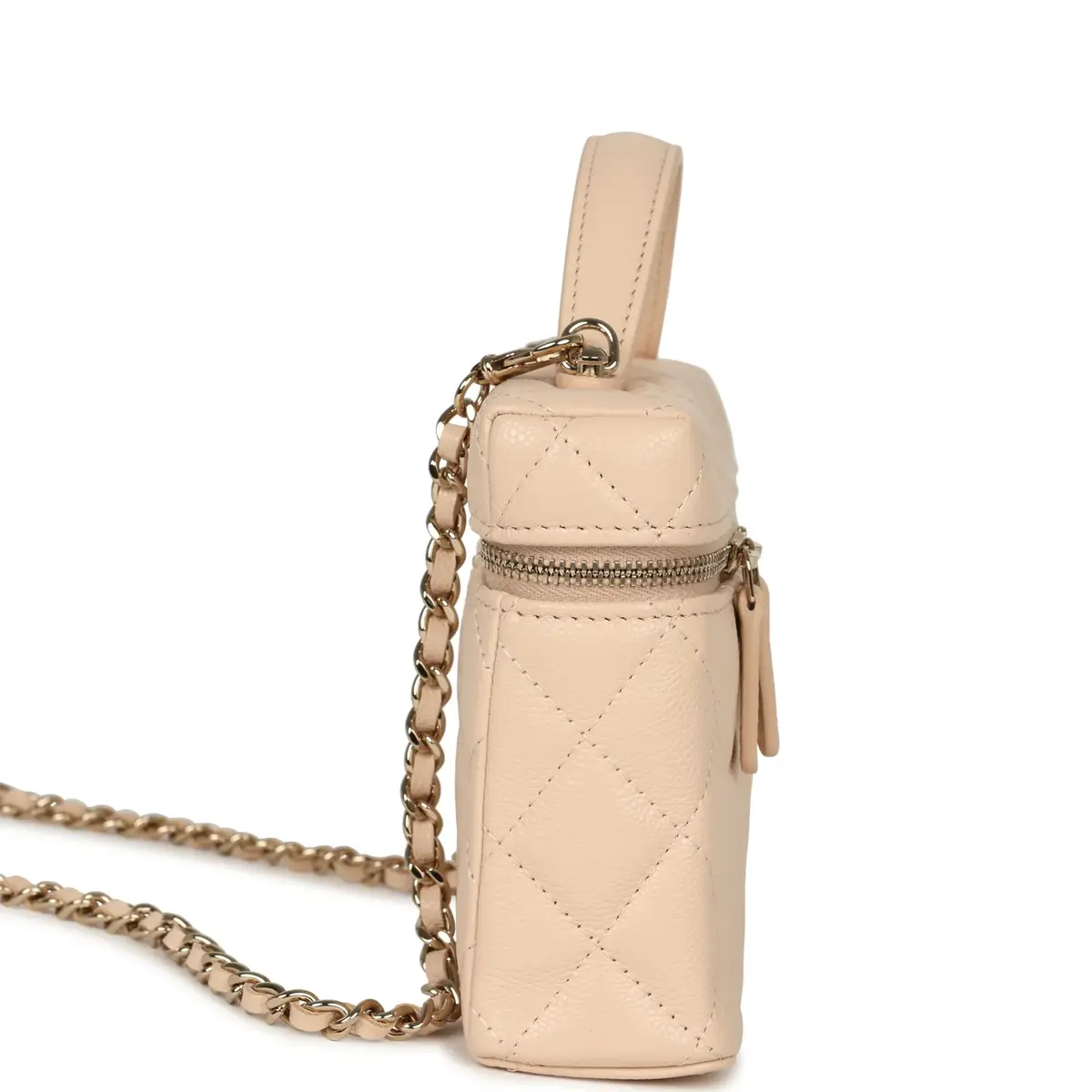 Chanel Chanel Top Handle Long Vanity Case with Chain Beige Shiny Caviar Light Gold Hardware | Thumbnail 3 Chanel Chanel Top Handle Long Vanity Case with Chain Beige Shiny Caviar Light Gold Hardware | Thumbnail 3