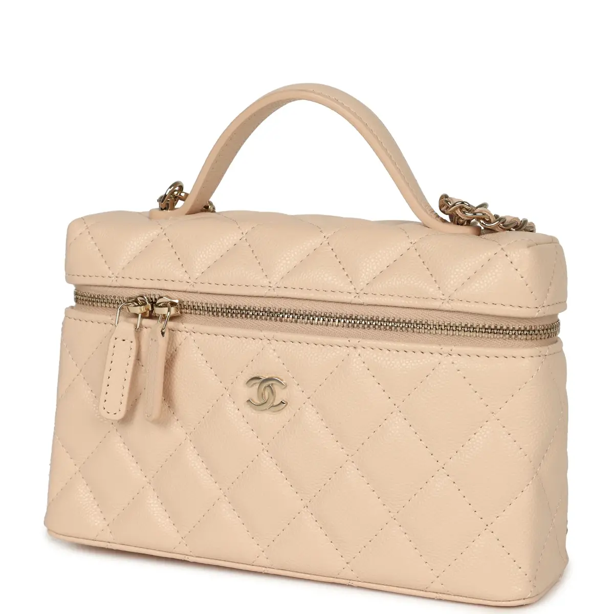 Chanel Chanel Top Handle Long Vanity Case with Chain Beige Shiny Caviar Light Gold Hardware | Thumbnail 5 Chanel Chanel Top Handle Long Vanity Case with Chain Beige Shiny Caviar Light Gold Hardware | Thumbnail 5
