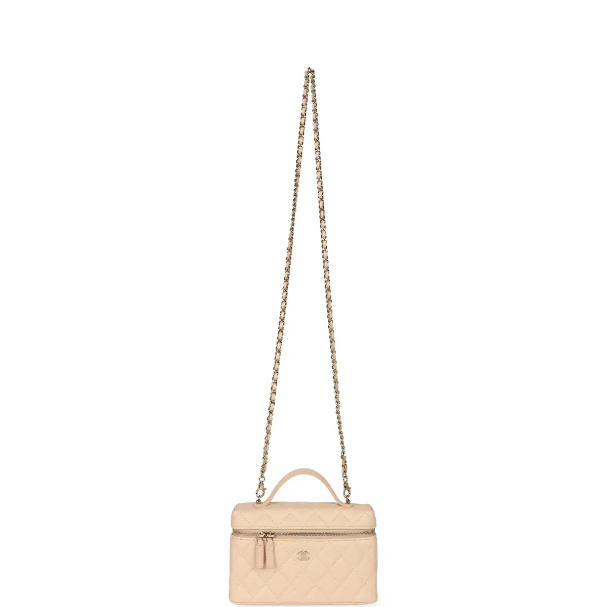 Chanel Chanel Top Handle Long Vanity Case with Chain Beige Shiny Caviar Light Gold Hardware | Thumbnail 7 Chanel Chanel Top Handle Long Vanity Case with Chain Beige Shiny Caviar Light Gold Hardware | Thumbnail 7
