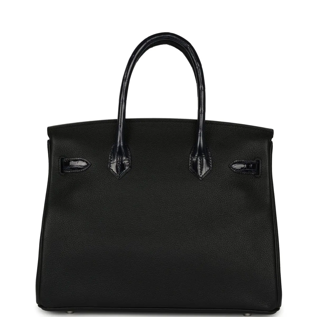 HERMÈS Hermes Birkin 30 Black, Bleu Marine Novillo, Shiny Niloticus Crocodile Touch Palladium Hardware | Thumbnail 4 HERMÈS Hermes Birkin 30 Black, Bleu Marine Novillo, Shiny Niloticus Crocodile Touch Palladium Hardware | Thumbnail 4