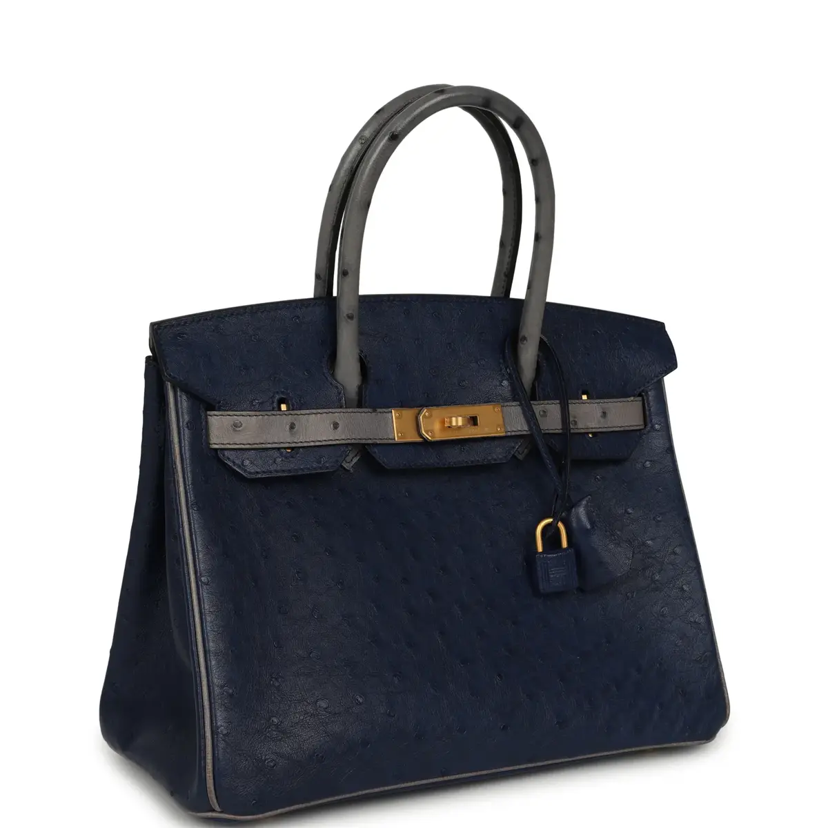 HERMÈS Hermes Special Order (HSS) Birkin 30 Bleu Iris, Gris Agate Ostrich Brushed Gold Hardware | Thumbnail 2