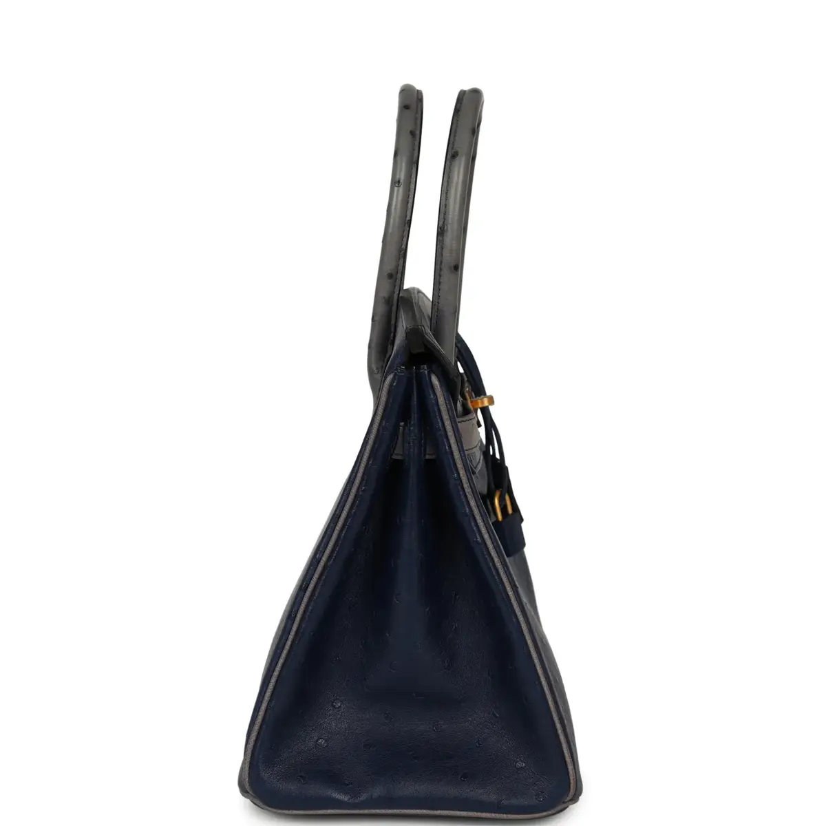 HERMÈS Hermes Special Order (HSS) Birkin 30 Bleu Iris, Gris Agate Ostrich Brushed Gold Hardware | Thumbnail 3