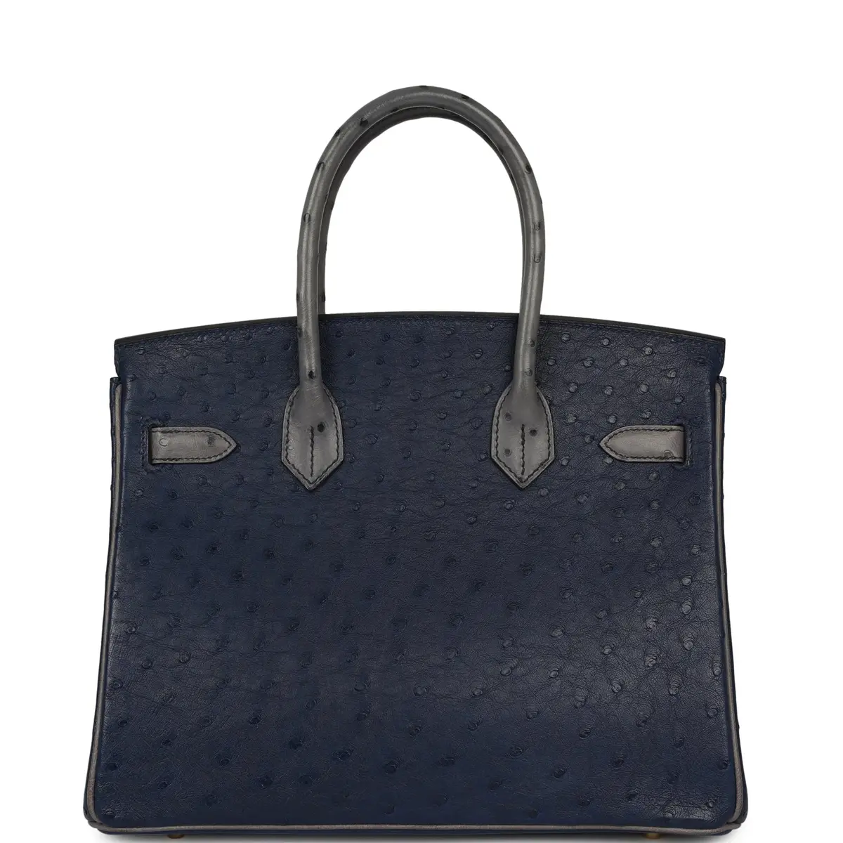 HERMÈS Hermes Special Order (HSS) Birkin 30 Bleu Iris, Gris Agate Ostrich Brushed Gold Hardware | Thumbnail 4