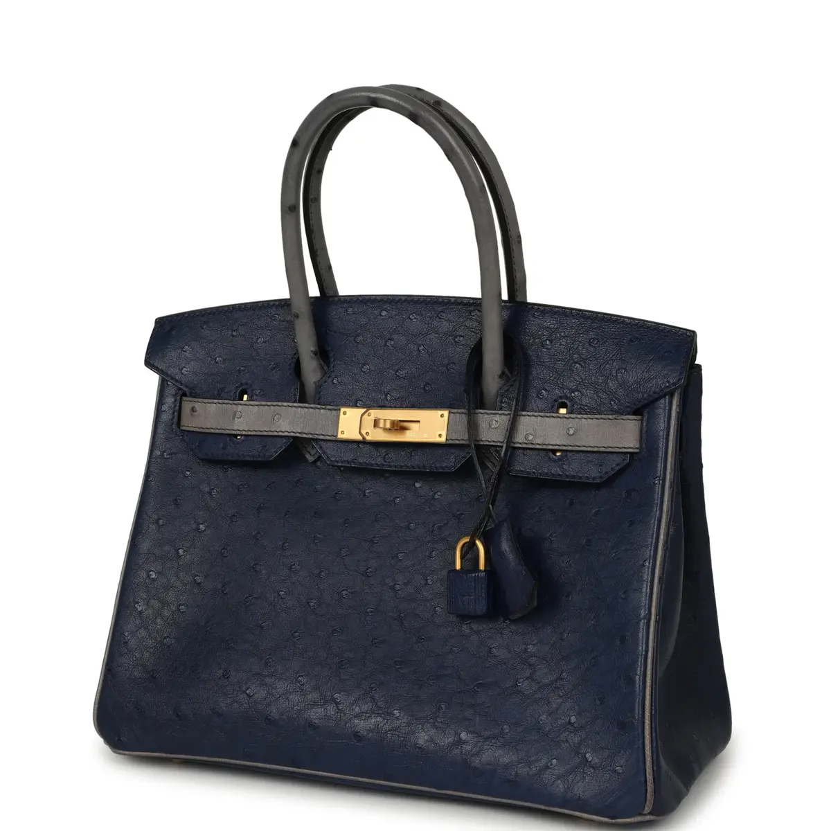 HERMÈS Hermes Special Order (HSS) Birkin 30 Bleu Iris, Gris Agate Ostrich Brushed Gold Hardware | Thumbnail 5