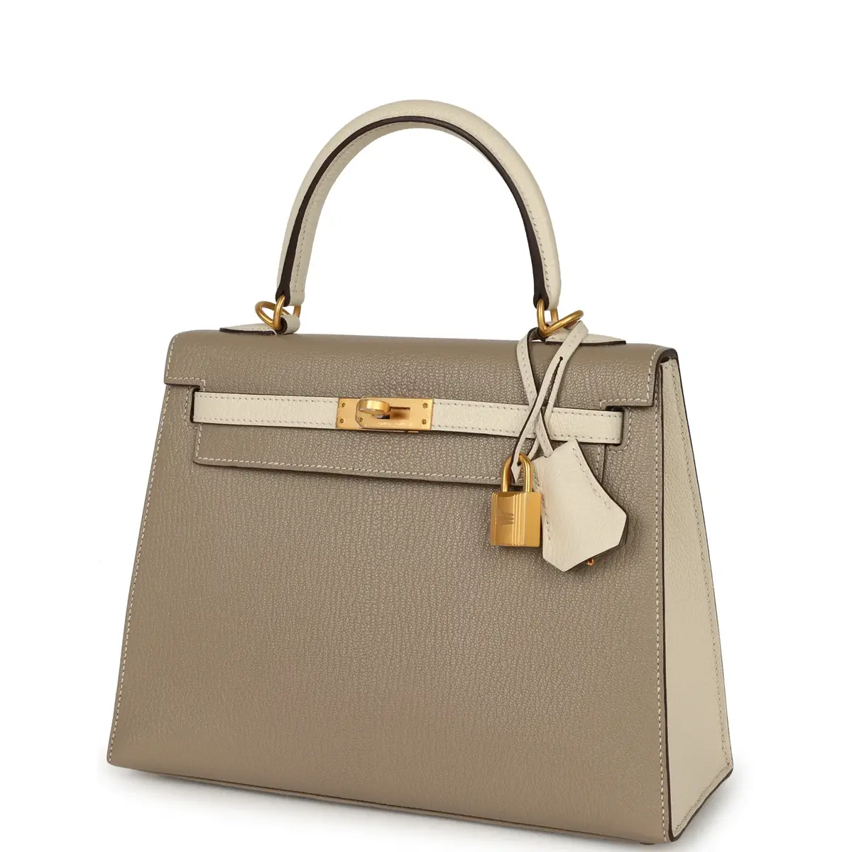 HERMÈS Hermes Special Order (HSS) Kelly Sellier 25 Gris Tourterelle, Nata Chevre Mysore Brushed Gold Hardware | Thumbnail 5 HERMÈS Hermes Special Order (HSS) Kelly Sellier 25 Gris Tourterelle, Nata Chevre Mysore Brushed Gold Hardware | Thumbnail 5