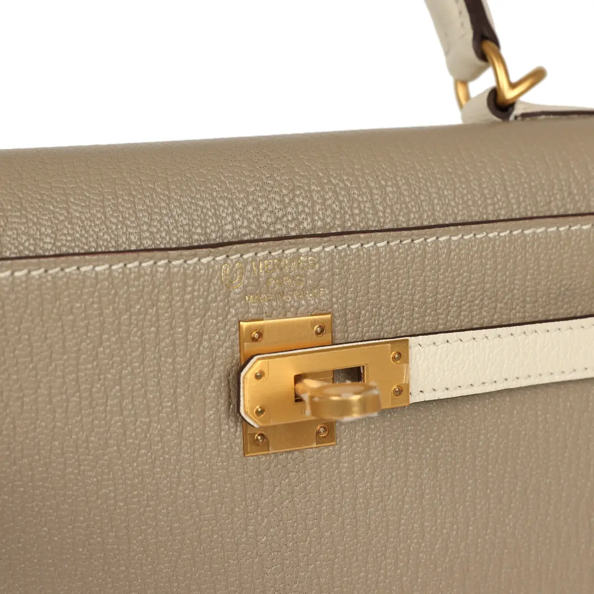 HERMÈS Hermes Special Order (HSS) Kelly Sellier 25 Gris Tourterelle, Nata Chevre Mysore Brushed Gold Hardware | Thumbnail 7 HERMÈS Hermes Special Order (HSS) Kelly Sellier 25 Gris Tourterelle, Nata Chevre Mysore Brushed Gold Hardware | Thumbnail 7