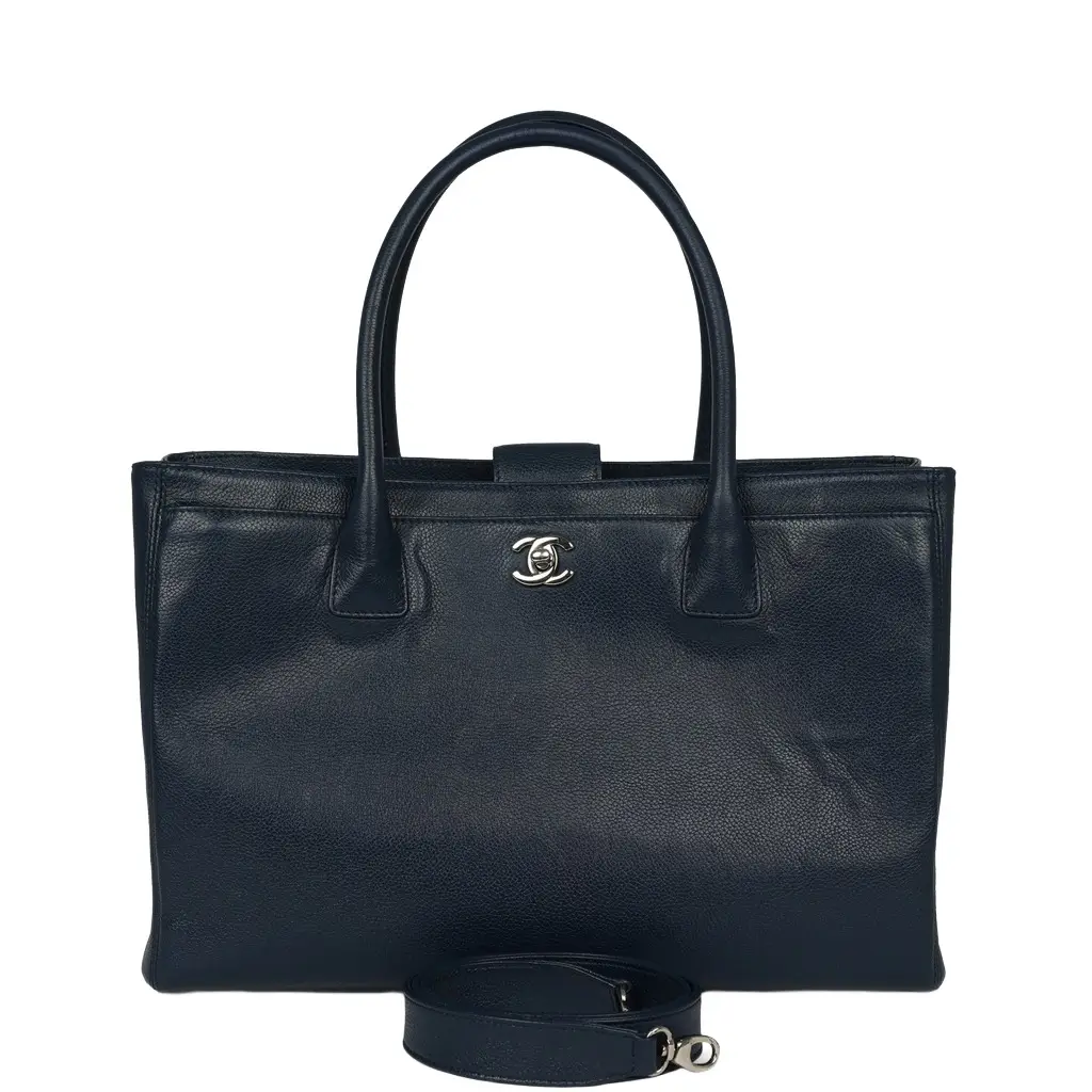 Pre-owned Chanel Medium Executive Cerf Tote Bag Navy Grained Calfskin Silver Hardware Pre-owned Chanel Medium Executive Cerf Tote Bag Navy Grained Calfskin Silver Hardware