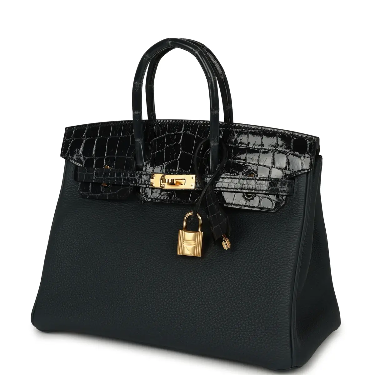 HERMÈS Pre-owned Hermes Birkin 25 Vert Rousseau Togo, Shiny Niloticus Crocodile Touch Gold Hardware | Thumbnail 4