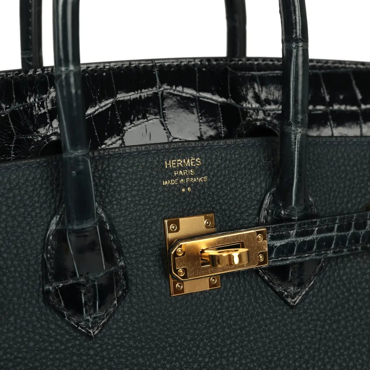 HERMÈS Pre-owned Hermes Birkin 25 Vert Rousseau Togo, Shiny Niloticus Crocodile Touch Gold Hardware | Thumbnail 6