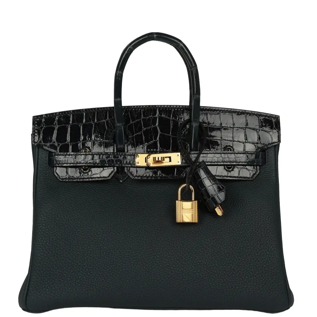 Pre-owned Hermes Birkin 25 Vert Rousseau Togo, Shiny Niloticus Crocodile Touch Gold Hardware Pre-owned Hermes Birkin 25 Vert Rousseau Togo, Shiny Niloticus Crocodile Touch Gold Hardware