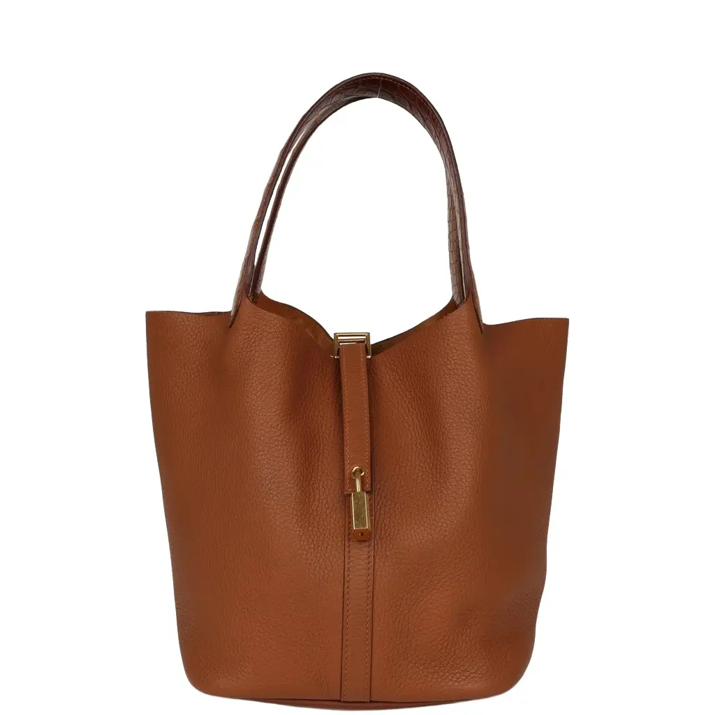 Pre-owned Hermes Picotin 22 Gold Clemence, Matte Alligator Touch Gold Hardware Pre-owned Hermes Picotin 22 Gold Clemence, Matte Alligator Touch Gold Hardware