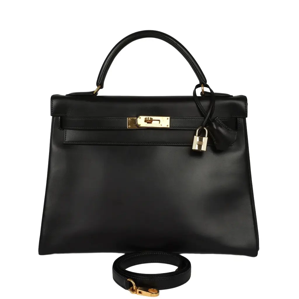 Vintage Hermes Kelly Retourne 32 Black Box Gold Hardware Vintage Hermes Kelly Retourne 32 Black Box Gold Hardware
