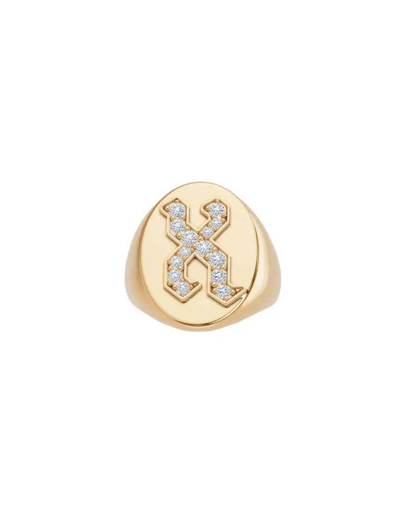 Jennifer Fisher Large Signet Letter Ring with Diamonds in 18K Yellow Gold O-Z X / 8 Jennifer Fisher Large Signet Letter Ring with Diamonds in 18K Yellow Gold O-Z X / 8
