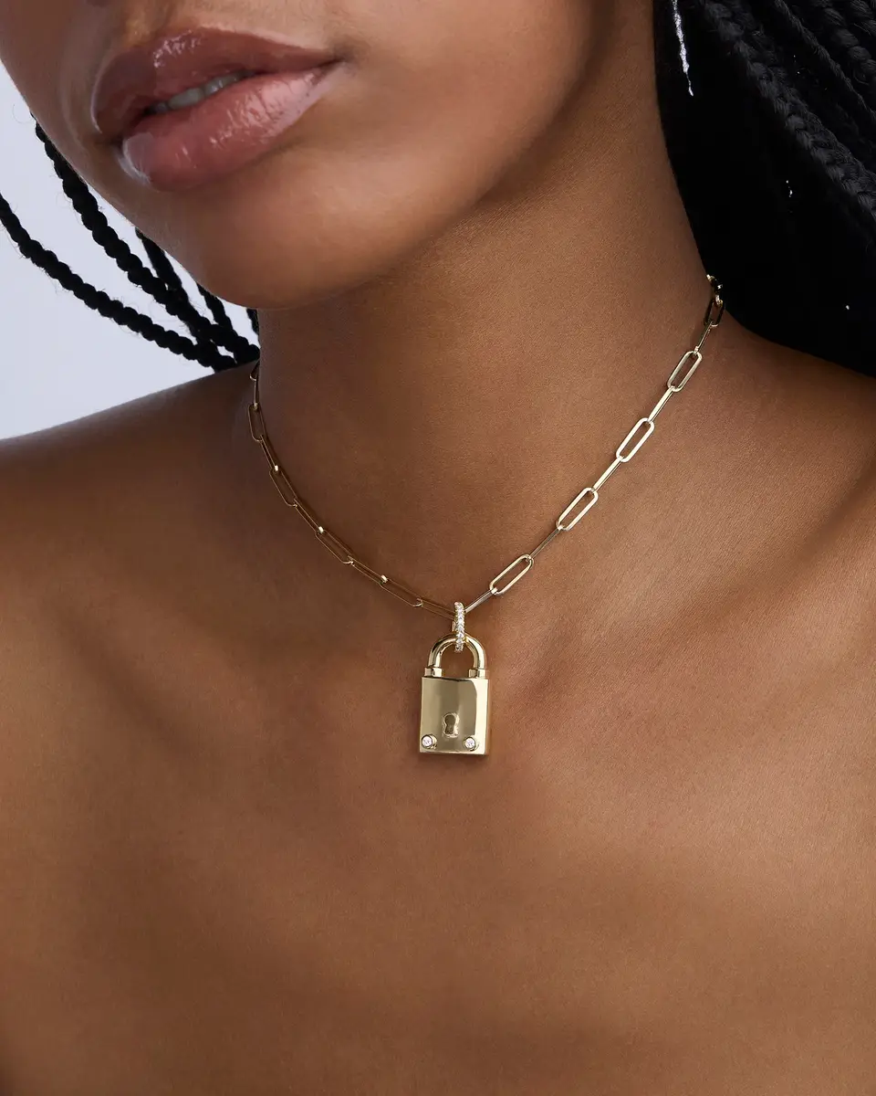 Jennifer Fisher Jennifer Fisher Large Lock with Two Diamonds | Thumbnail 2 Jennifer Fisher Jennifer Fisher Large Lock with Two Diamonds | Thumbnail 2