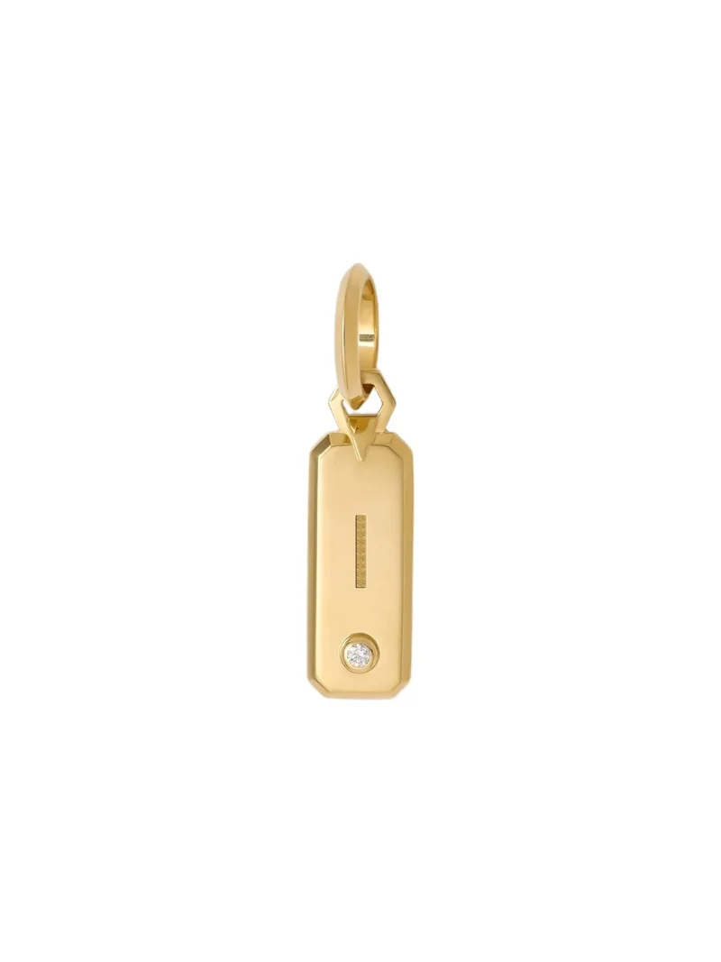 Jennifer Fisher Minimal Block Letter Dog Tag in 18K Yellow Gold I Jennifer Fisher Minimal Block Letter Dog Tag in 18K Yellow Gold I