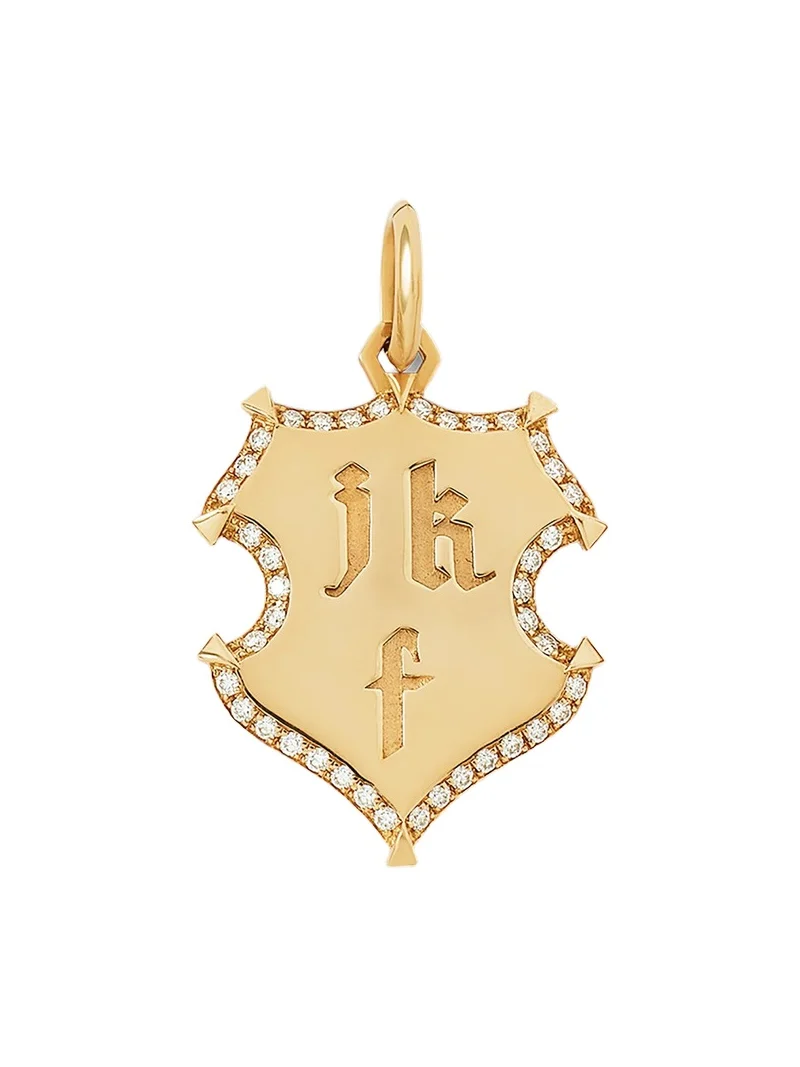 Jennifer Fisher Jennifer Fisher Personalized Wave Shield with Pave White Diamonds in 18K Yellow Gold