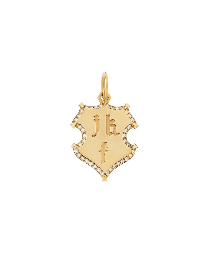 Jennifer Fisher Personalized Wave Shield with Pave White Diamonds in 18K Yellow Gold Jennifer Fisher Personalized Wave Shield with Pave White Diamonds in 18K Yellow Gold