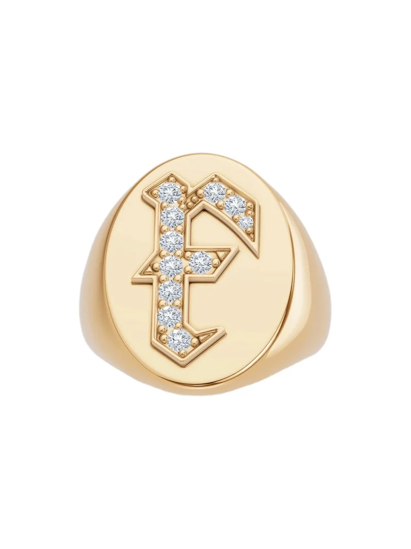 Large Signet Letter Ring with Diamonds in 18K Yellow Gold A-N F / 5 Large Signet Letter Ring with Diamonds in 18K Yellow Gold A-N F / 5