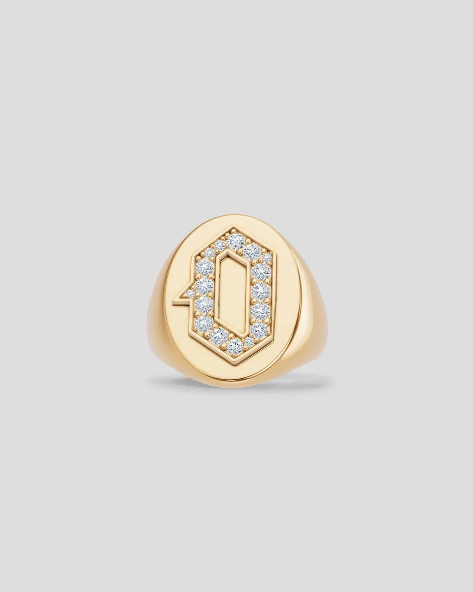 Jennifer Fisher Jennifer Fisher Large Signet Letter Ring with Diamonds in 18K Yellow Gold O-Z X / 6 | Thumbnail 2