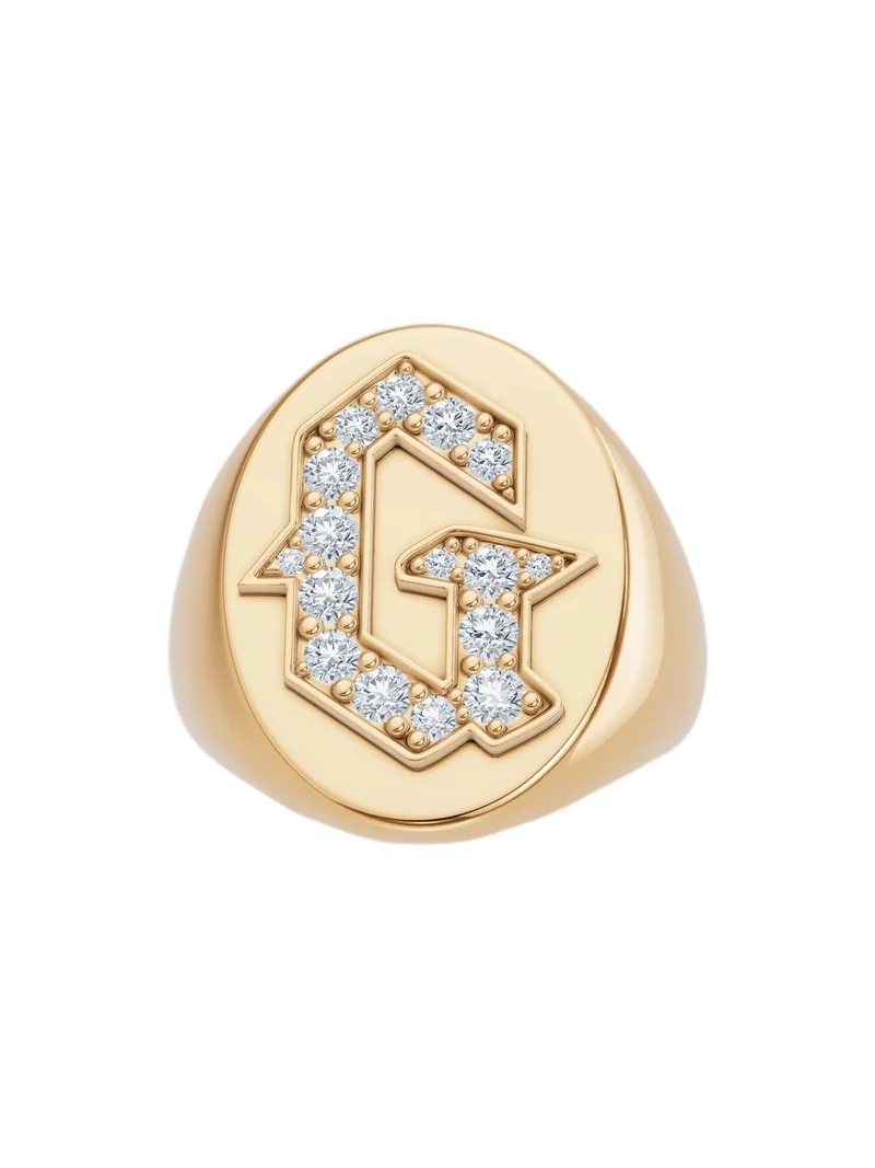 Large Signet Letter Ring with Diamonds in 18K Yellow Gold A-N G / 5 Large Signet Letter Ring with Diamonds in 18K Yellow Gold A-N G / 5