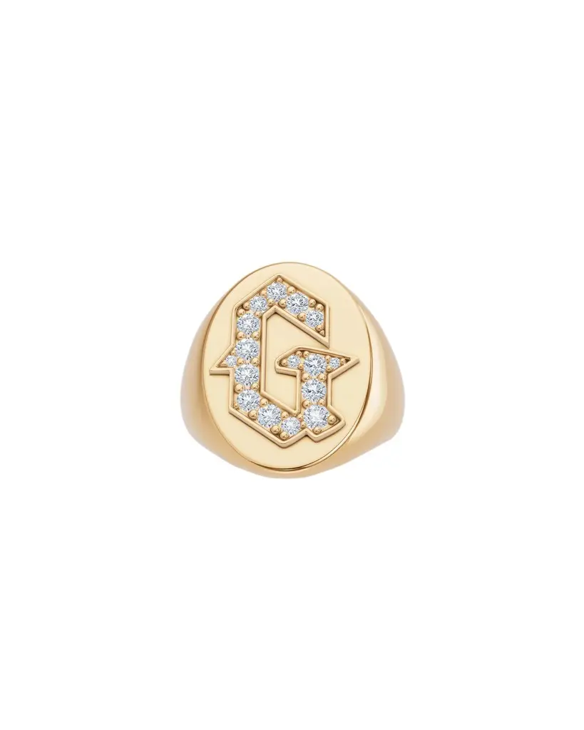 Jennifer Fisher Large Signet Letter Ring with Diamonds in 18K Yellow Gold A-N G / 5