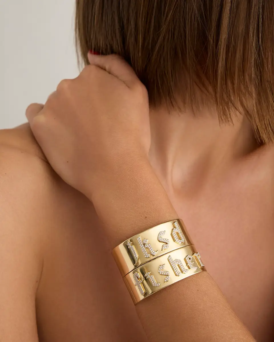 Jennifer Fisher Jennifer Fisher Personalized Fisher Cuff with Pavé White Diamonds 2 Letters | Thumbnail 2 Jennifer Fisher Jennifer Fisher Personalized Fisher Cuff with Pavé White Diamonds 2 Letters | Thumbnail 2